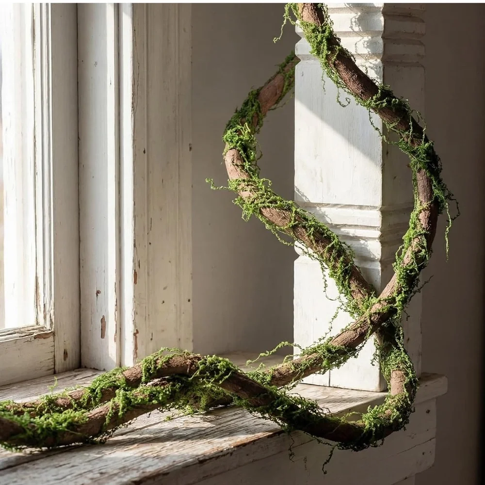 Natural Brown Flexible Floral Stems with Green Reindeer Moss